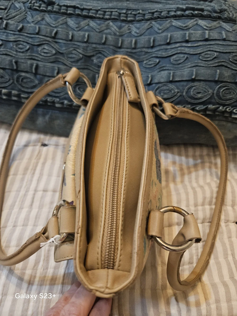 Etienne Aigner Tan Floral Shoulder Bag with Multicolor Print